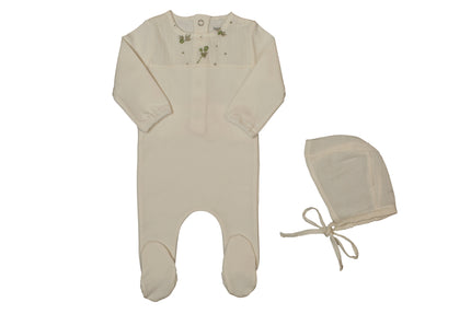 Muslin Applique Footie & Bonnet