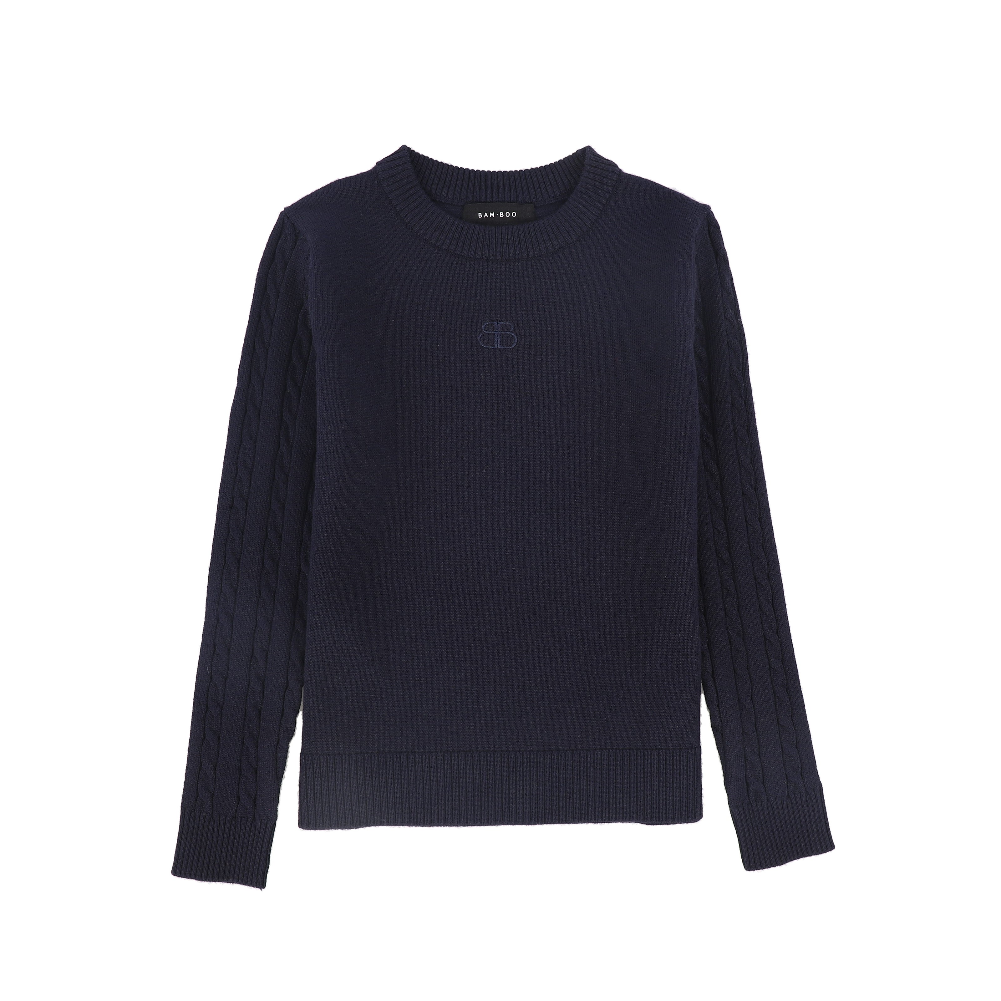 Cable Knit Sleeve Logo Sweater