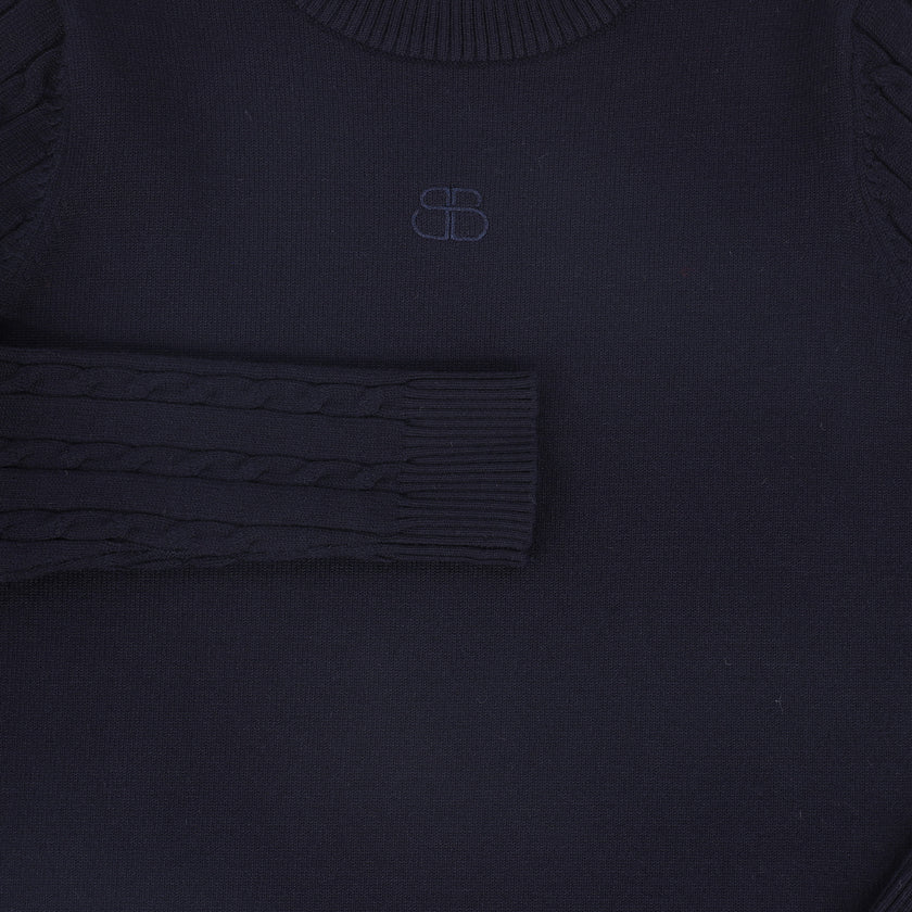 Cable Knit Sleeve Logo Sweater