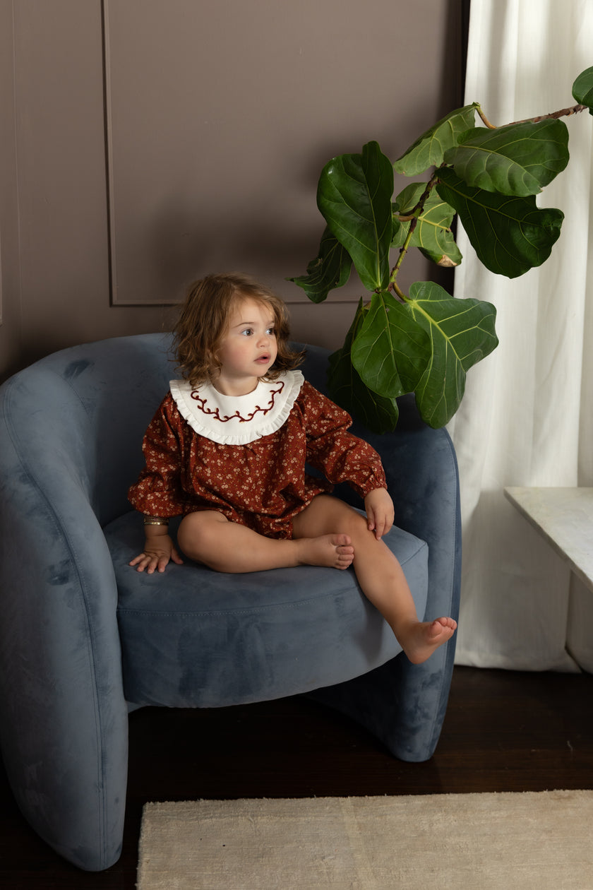 Floral Burnt Red Bib Romper