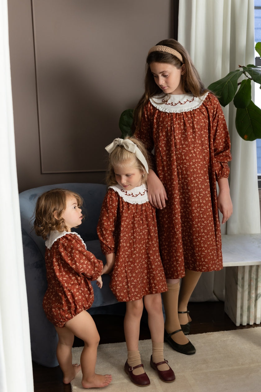 Floral Burnt Red Bib Dress