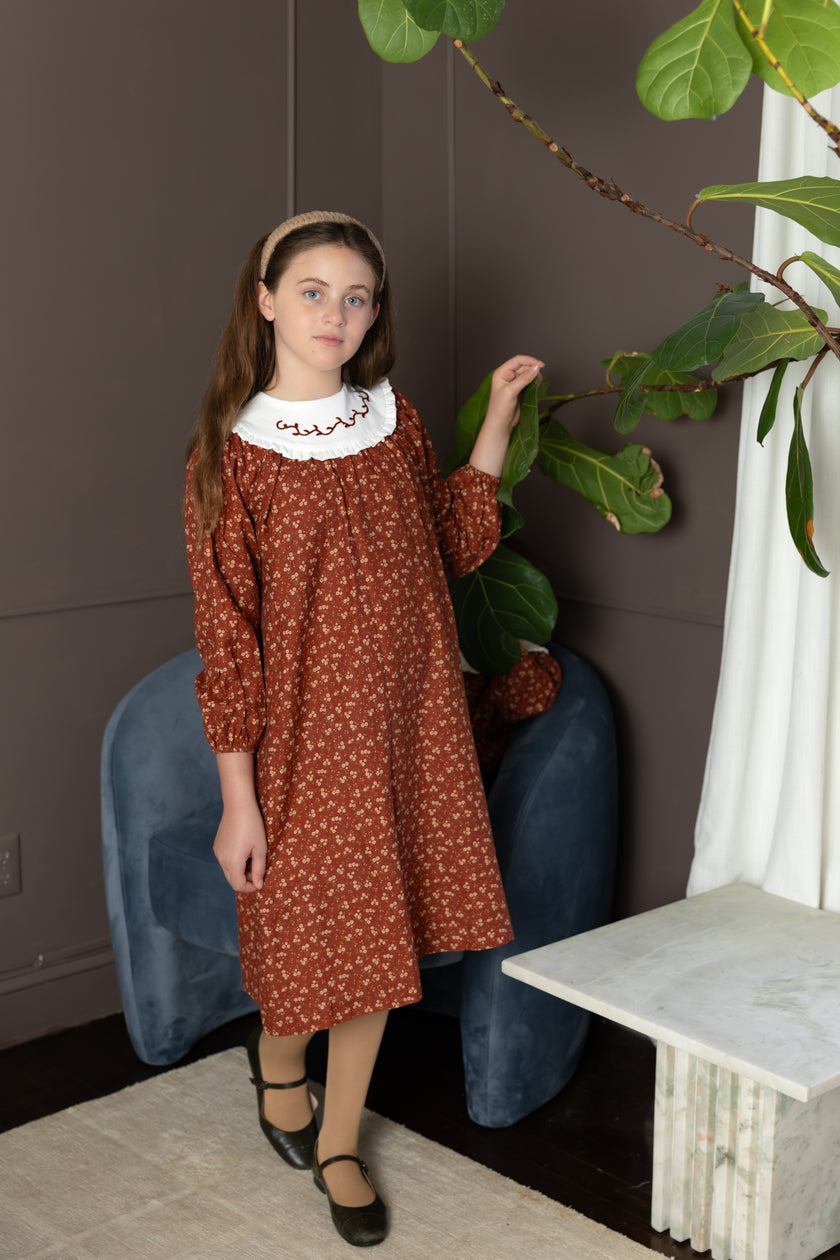 Floral Burnt Red Bib Dress