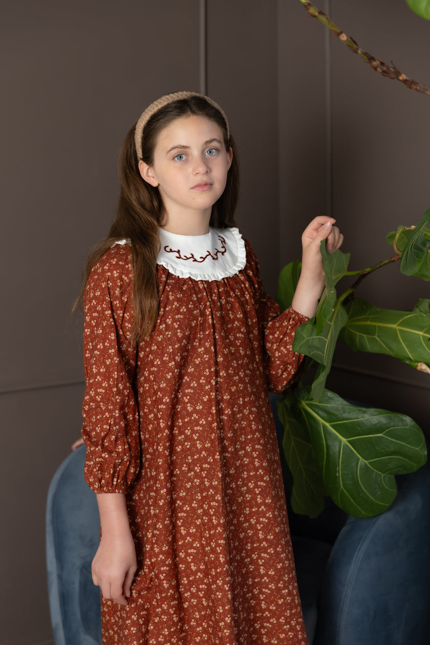 Floral Burnt Red Bib Dress
