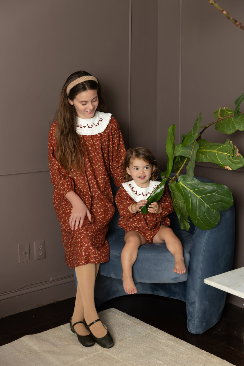 Floral Burnt Red Bib Dress