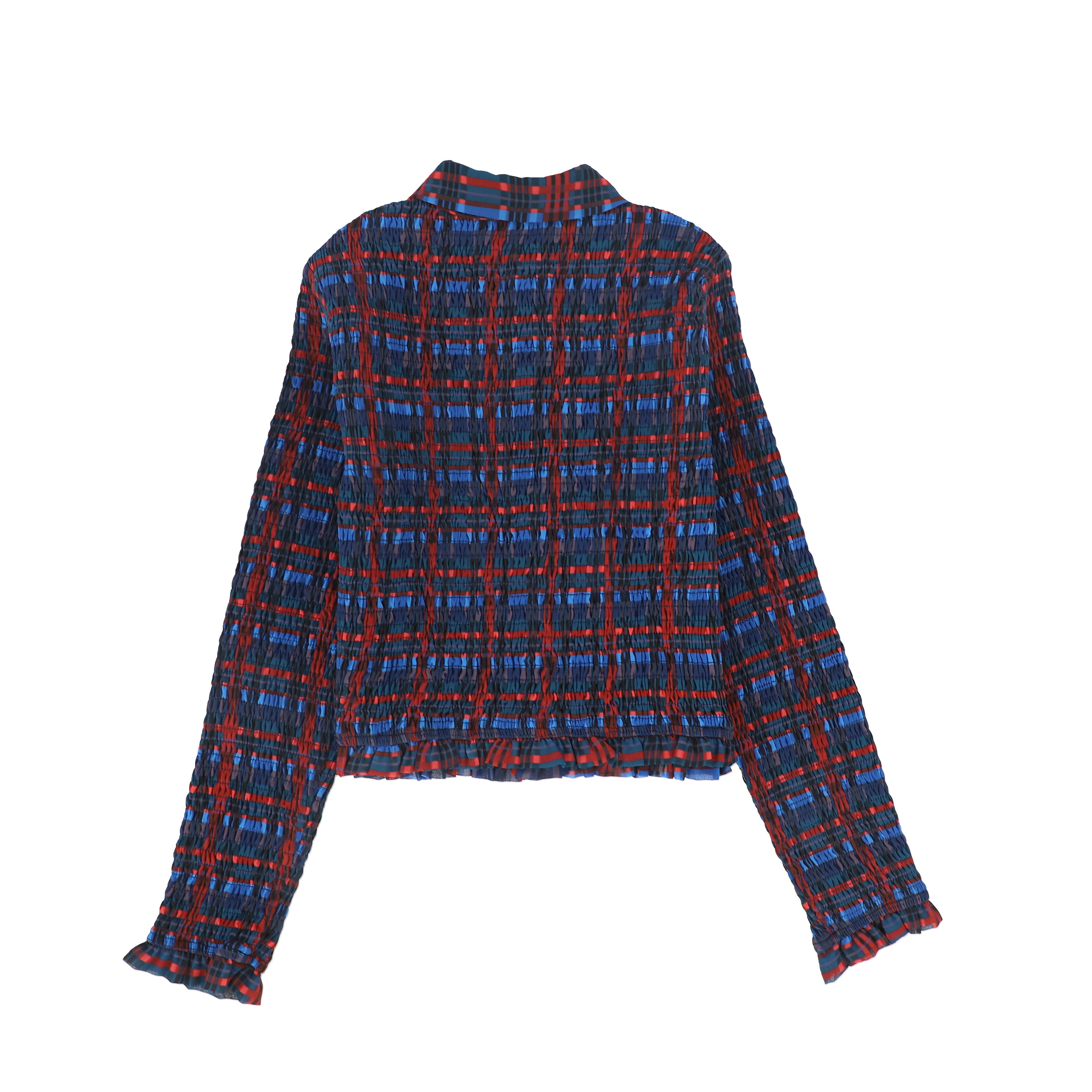 Plaid Smocked Blouse and Skirt Set