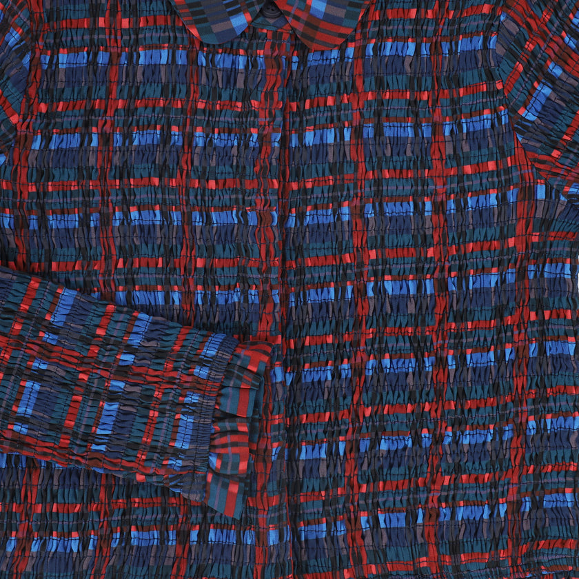 Plaid Smocked Blouse and Skirt Set