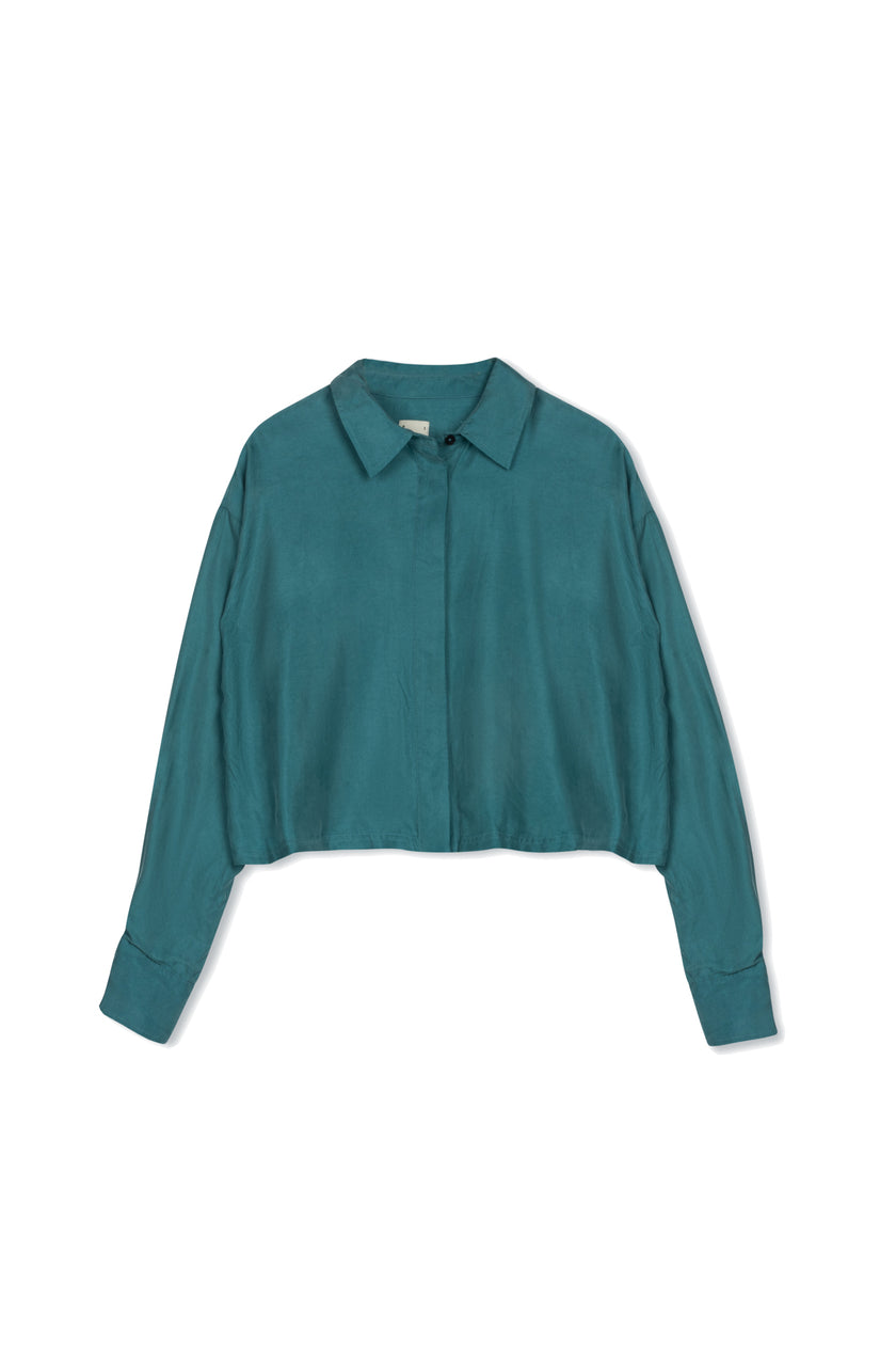 Point Brushed Cropped Button Up