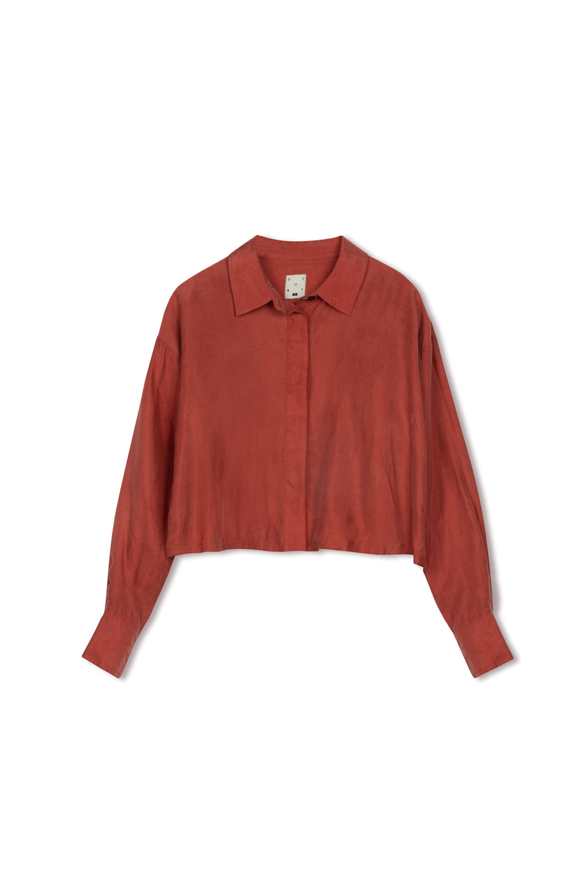 Point Brushed Cropped Button Up