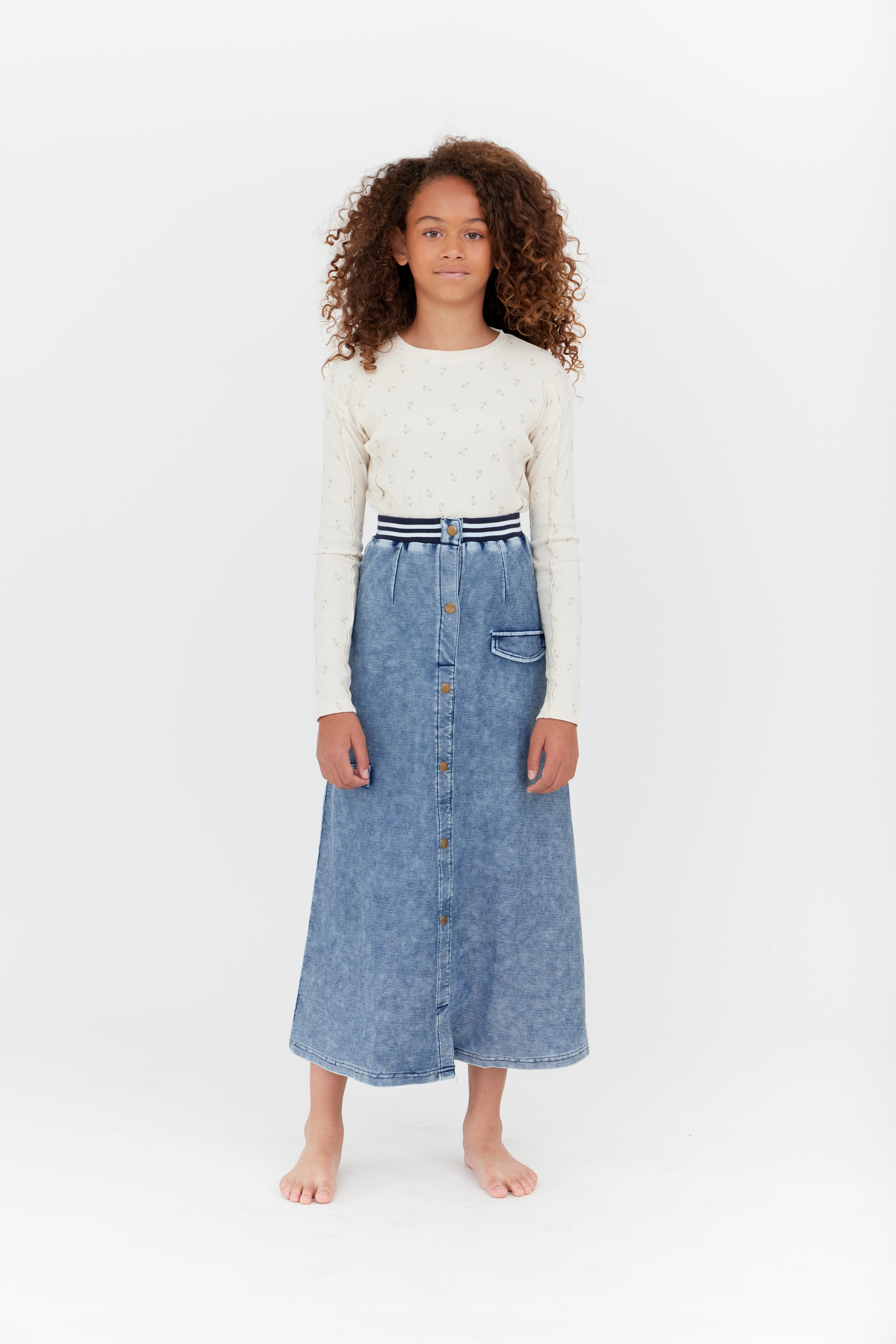 Denim Button Maxi Skirt