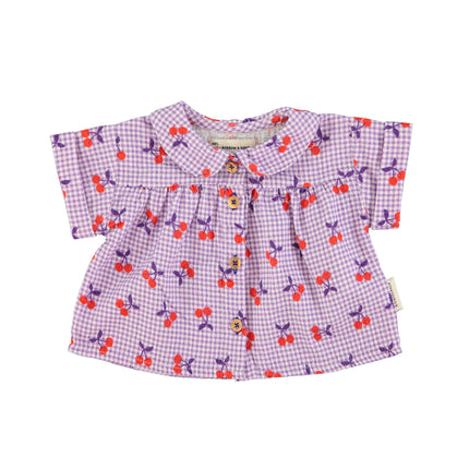 Peter Pan Collar Shirt and Bloomer Set - Checkered with Cherries