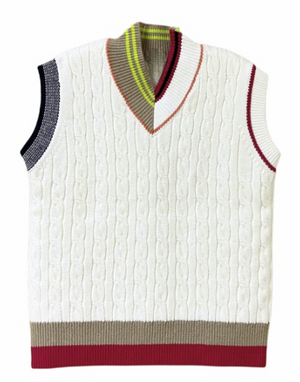 Striped Trimming Cable Vest