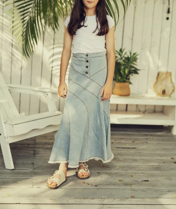Tiered Denim Maxi skirt