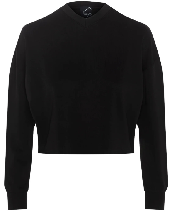 Ribbed V Neck Cropped Sweat Shirt