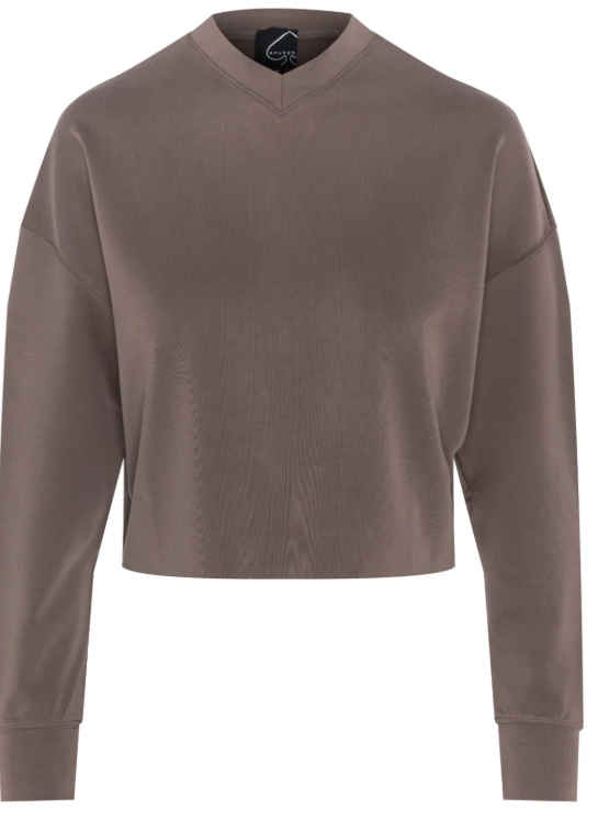 Ribbed V Neck Cropped Sweat Shirt