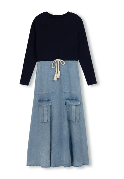 Vibe Ribbed and Chambray Pocket Dress