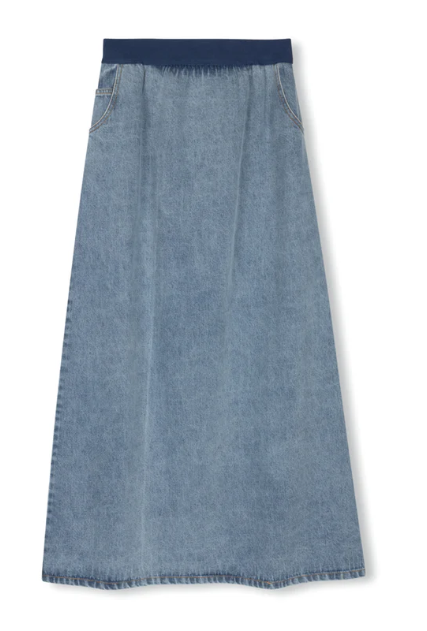 Slate Denim Elastic Straight Skirt