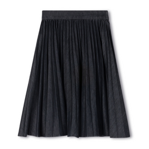 pleated elastic denim skirt