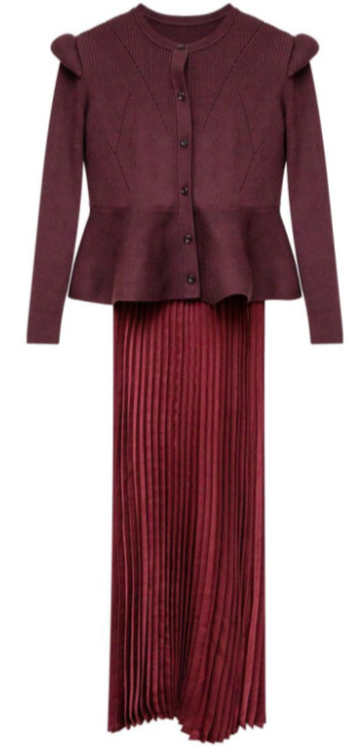 Peplum Cardigan Pleated Maxi Dress