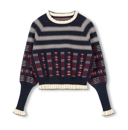 Geometric Print Ruffle Sweater