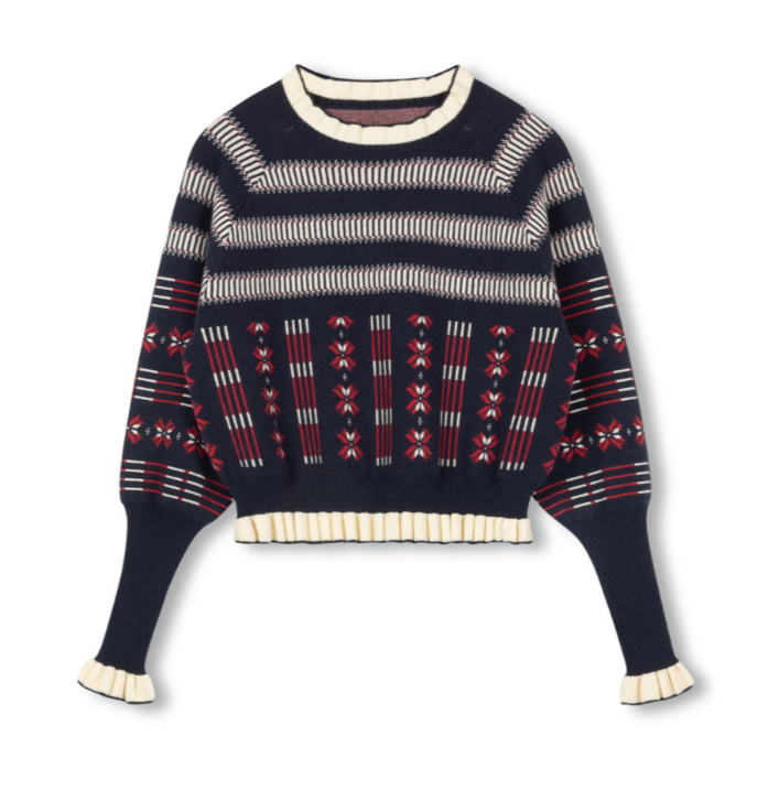 Geometric Print Ruffle Sweater