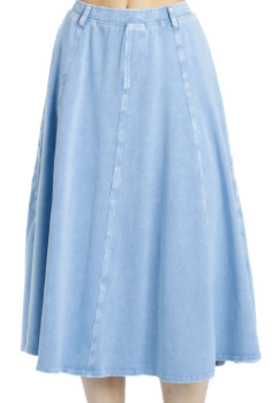 Jean Panel Midi Skirt w Pockets