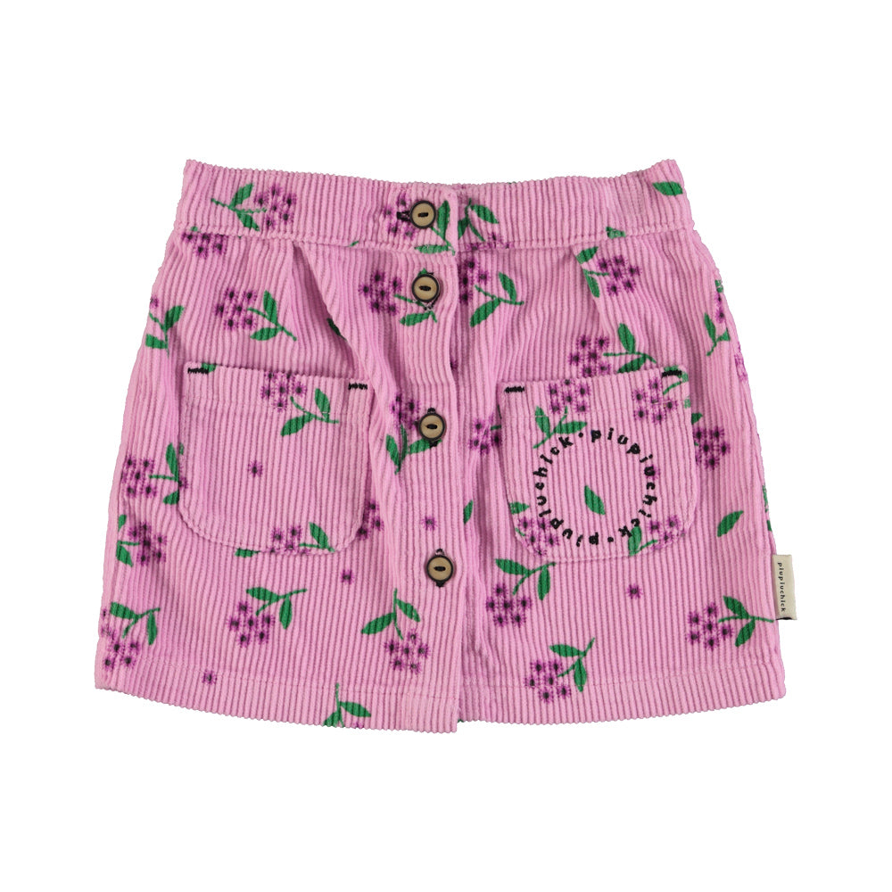 Pink Corduroy Skirt with Flowers