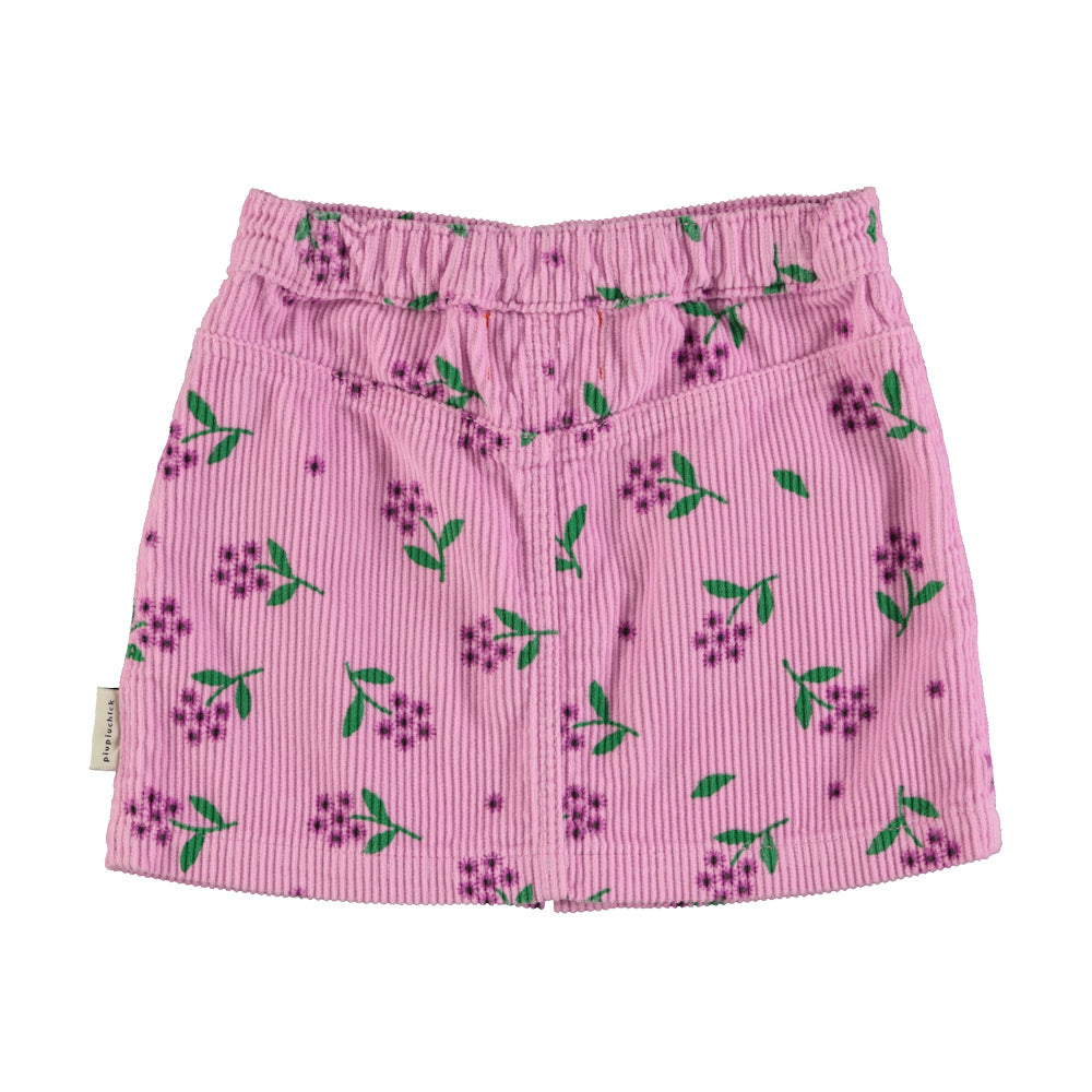 Pink Corduroy Skirt with Flowers