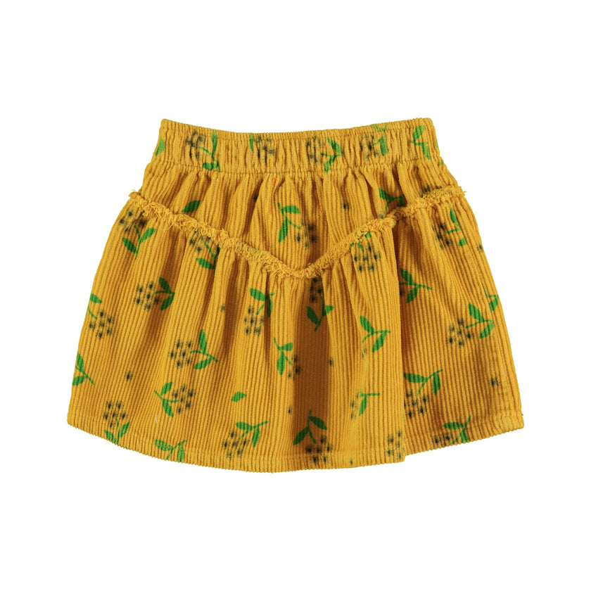Yellow Corduroy Skirt w flowers