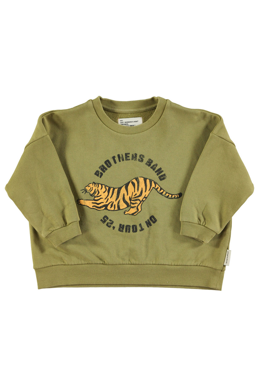 Olive Green Sweatshirt w/ Tiger Print