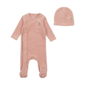 Velour Embroidered  Edge Footie W Beanie