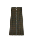 plaid green button down denim placket skirt