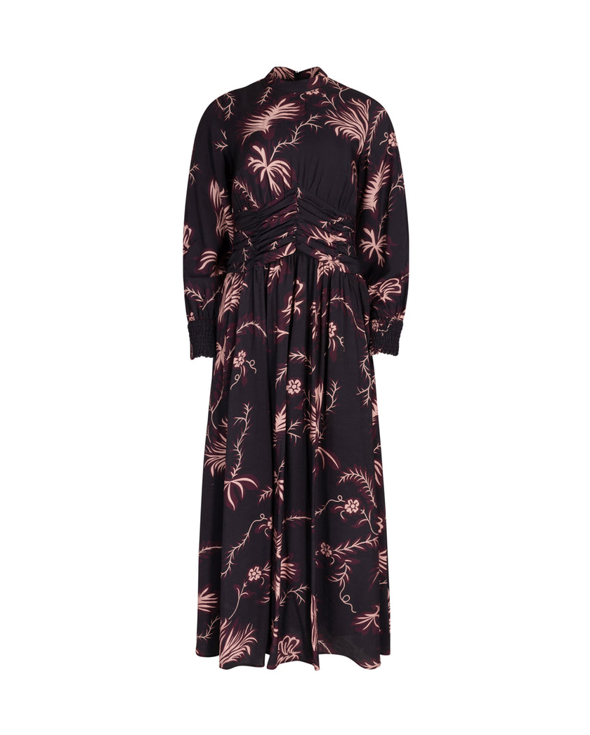 Printed Piped Sash Waisted Dress