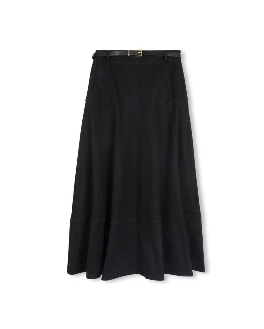 Drop Seam Paneled Denim Skirt