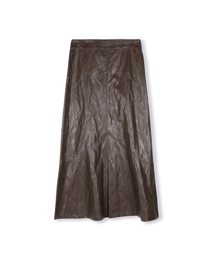 Creased Effect Leather Skirt