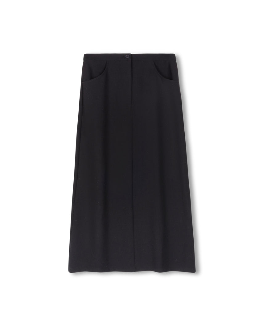 Fly Front Wool A-Line Skirt