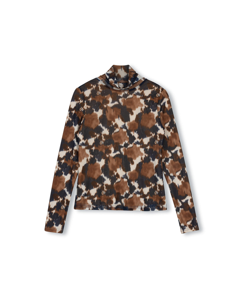 Printed Mesh Mock Neck