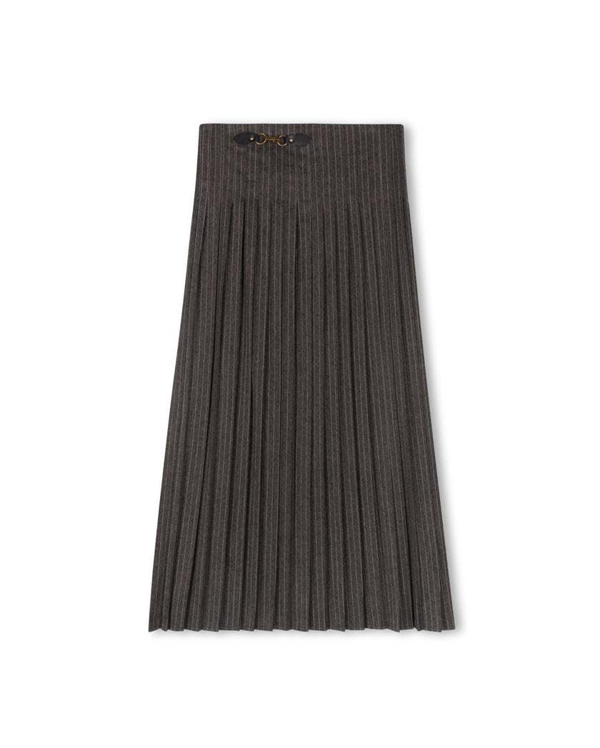 Buckle Detailed Pleated Maxi Skirt