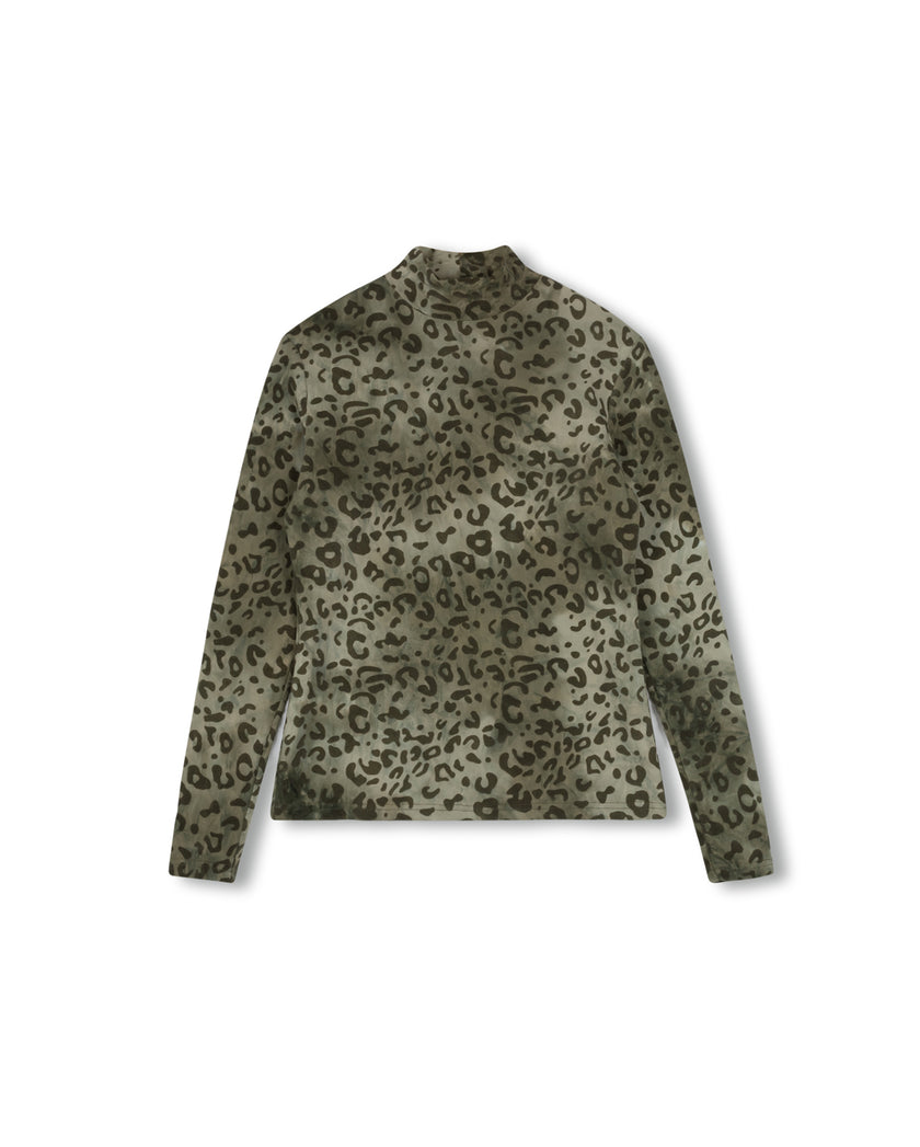 Lepord Velvet Print Mesh Turtleneck