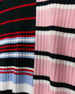 Beige Striped Ribbed Knit Sweater