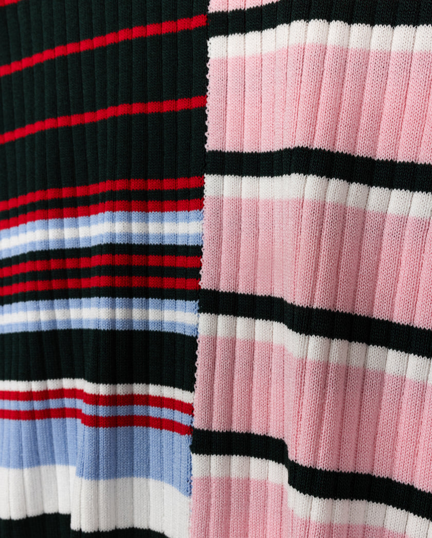 Beige Striped Ribbed Knit Sweater