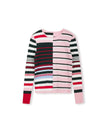 Beige Striped Ribbed Knit Sweater