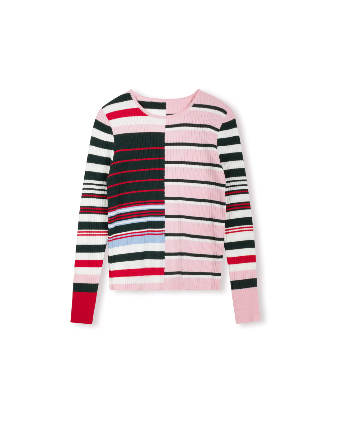 Beige Striped Ribbed Knit Sweater
