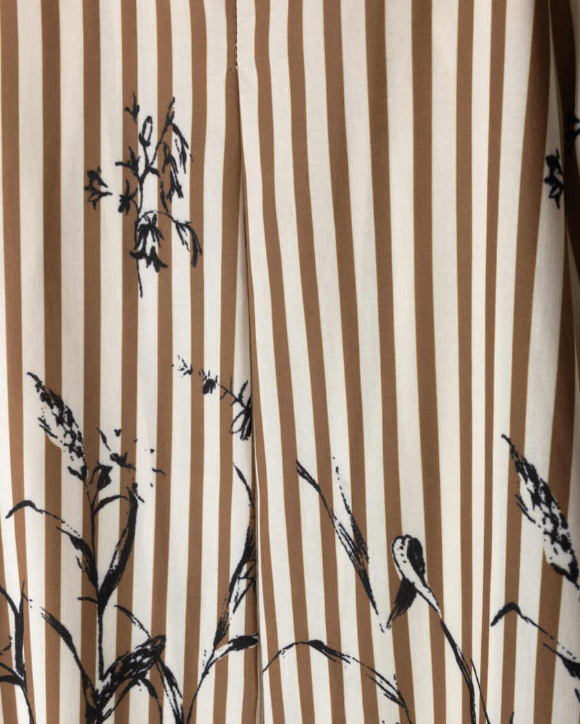 Novella Poplin Stripe Floral Detailed Maxi Skirt