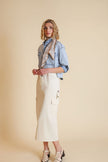 Beige Large Pockets Denim Shirt