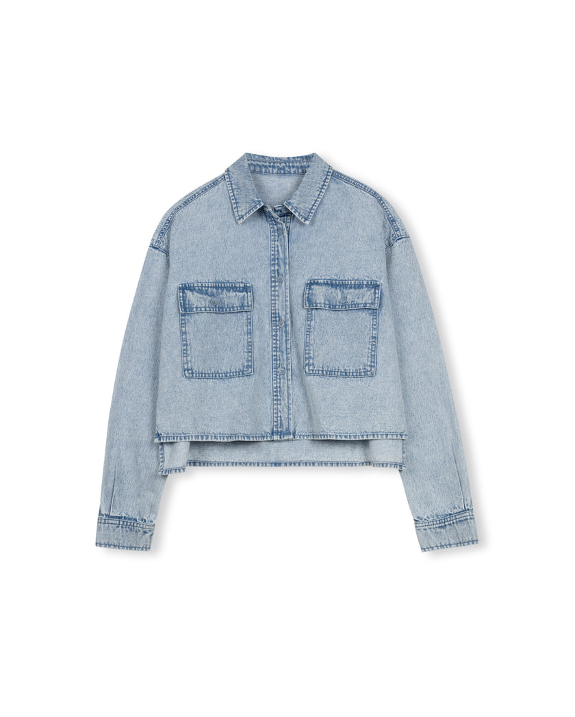 Beige Large Pockets Denim Shirt
