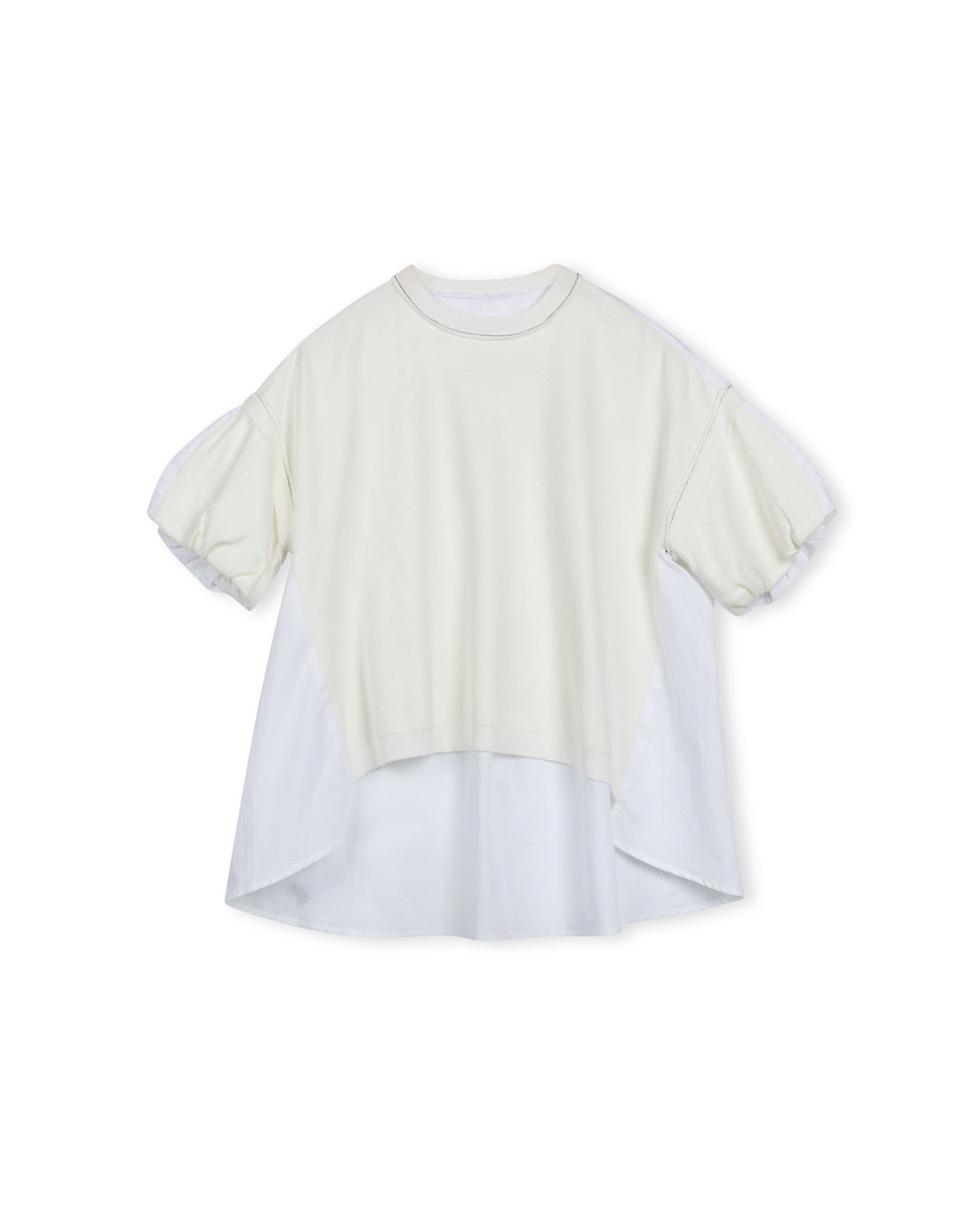 Shift Puff Sleeve Knit and Poplin Top