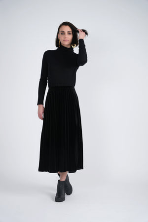 Accordian Pleated Velour Midi Skirt