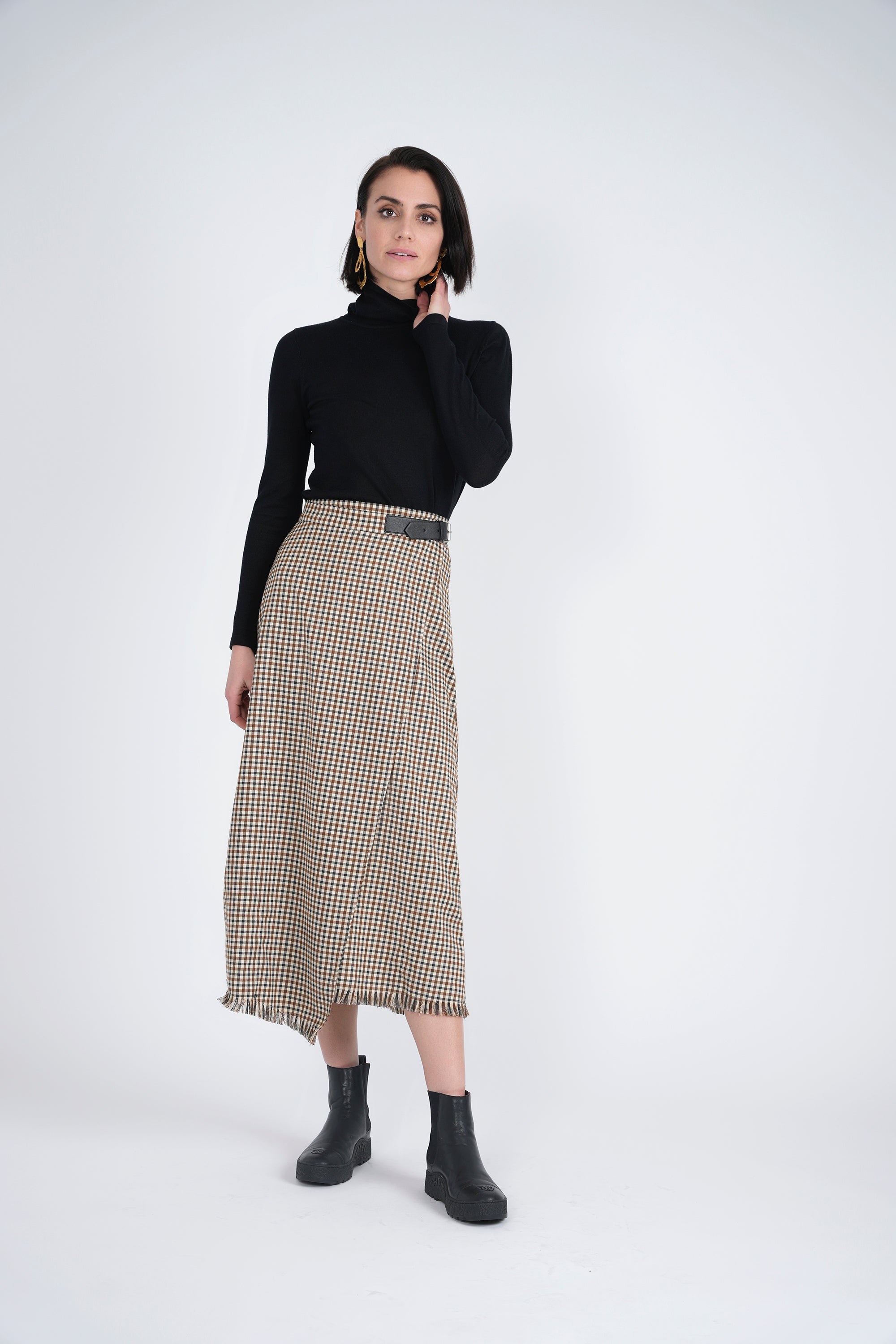 Plaid Wrap Fringe Skirt
