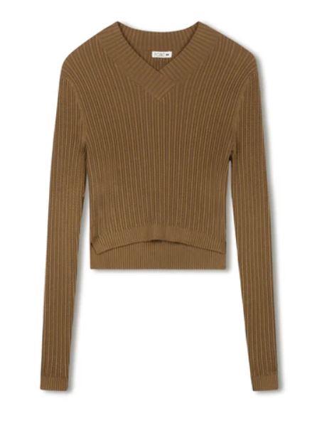 Point V-Neck Cable Sweater