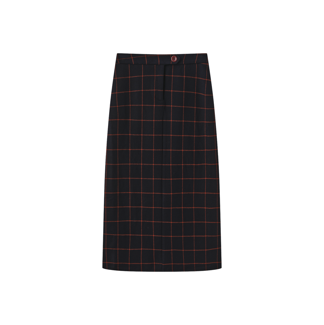 Button Wool Straight Skirt